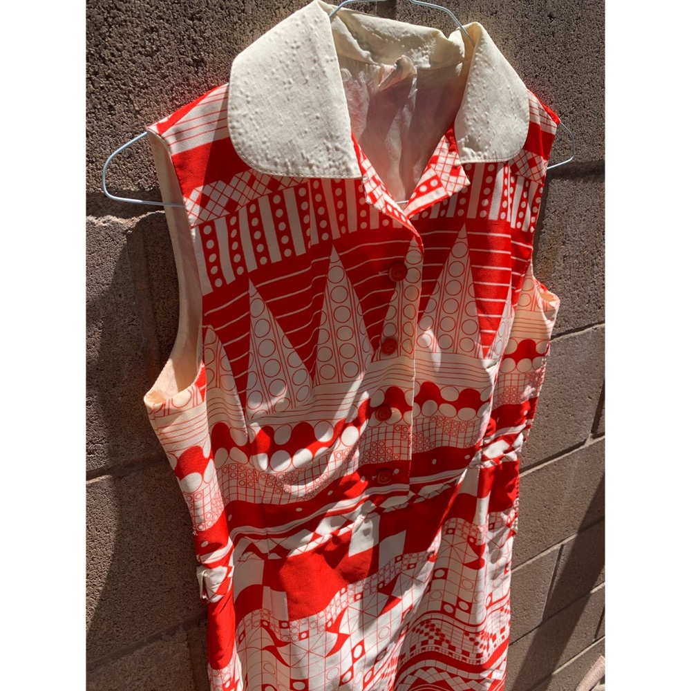 60s Vintage Geo Pattern Shirt Dress Sz L